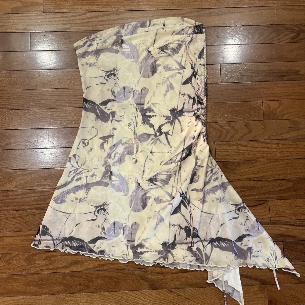 Tiger Mist Strapless Mesh Mini Dress XL Floral Asymmetrical Y2K Fairycore
